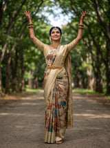 MIMOSA Tussar Kalamkari Saree — pose 5 styling detail