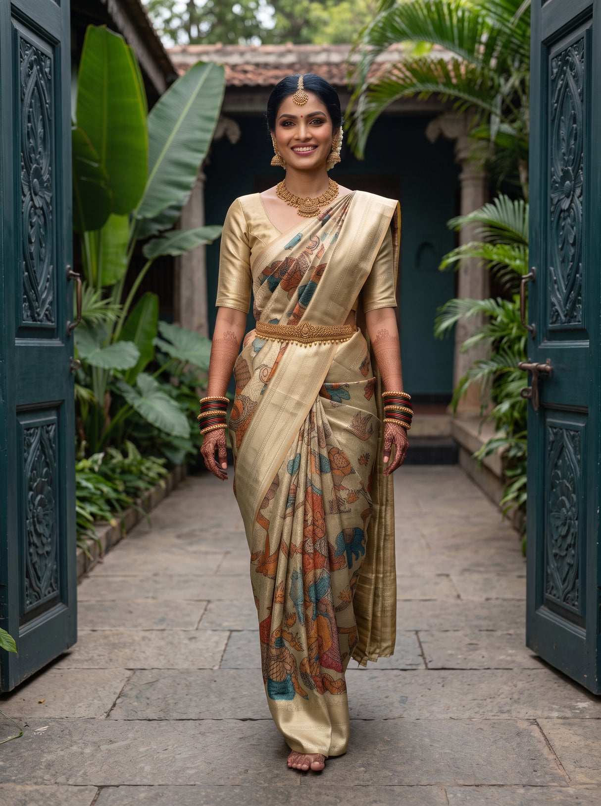 MIMOSA Tussar Kalamkari Saree — pose 6 styling detail