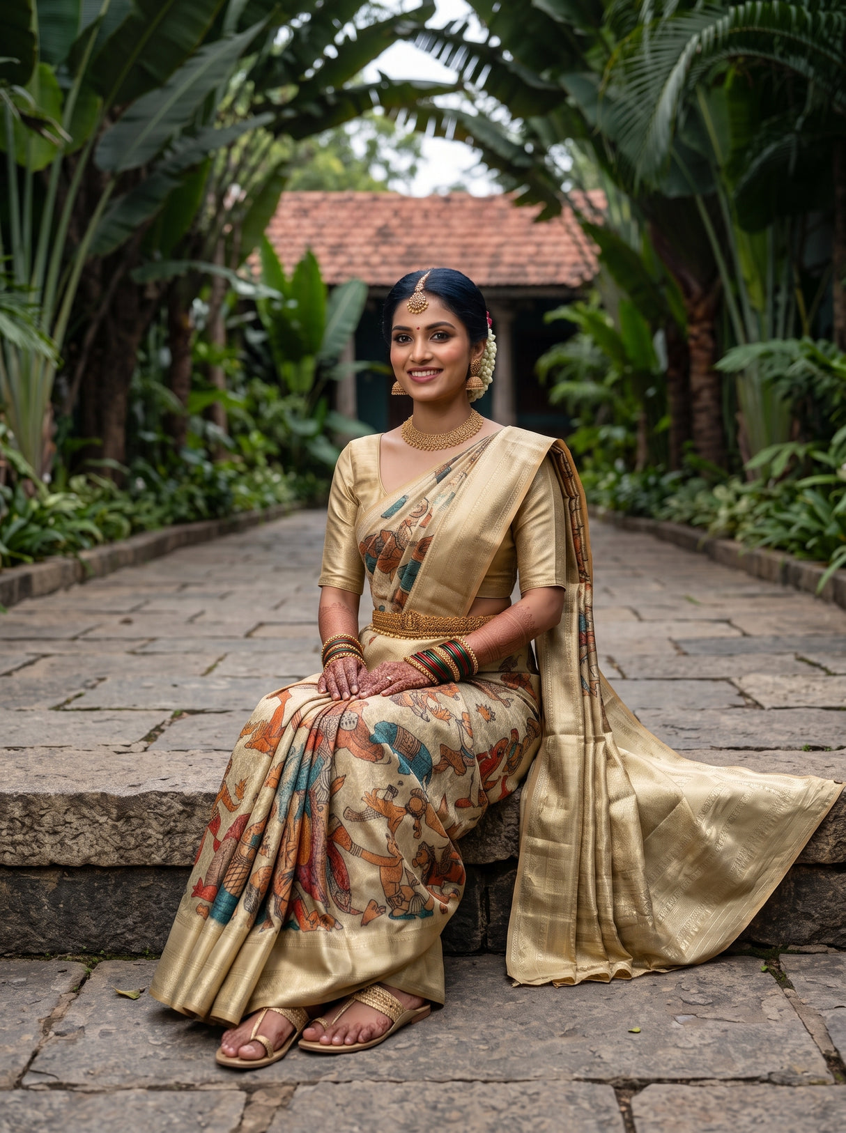 MIMOSA Tussar Kalamkari Saree — pose 8 styling detail