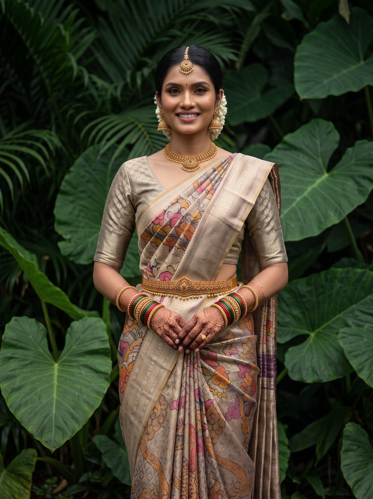 MIMOSA Violet Kalamkari Saree — pose 10 styling detail