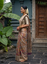 MIMOSA Violet Kalamkari Art Silk Saree — model lifestyle pose