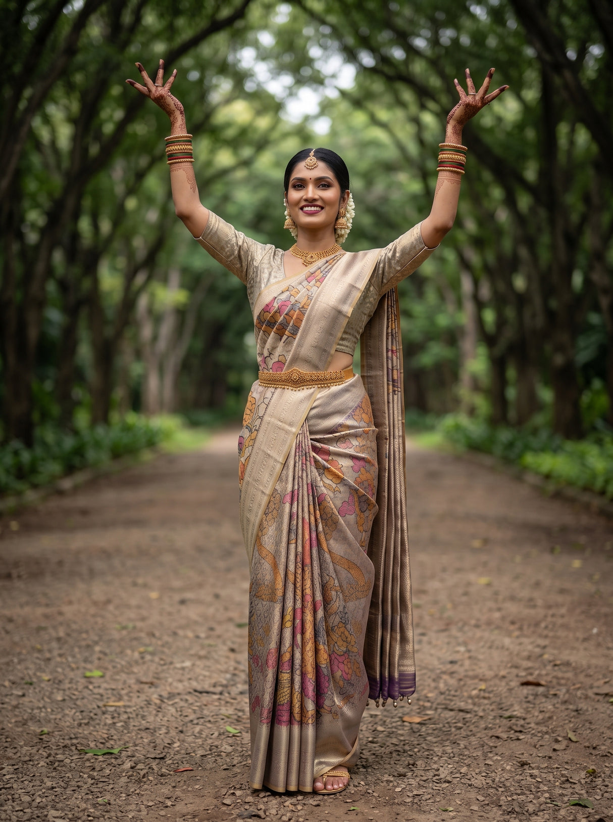 MIMOSA Violet Kalamkari Saree — pose 5 styling detail