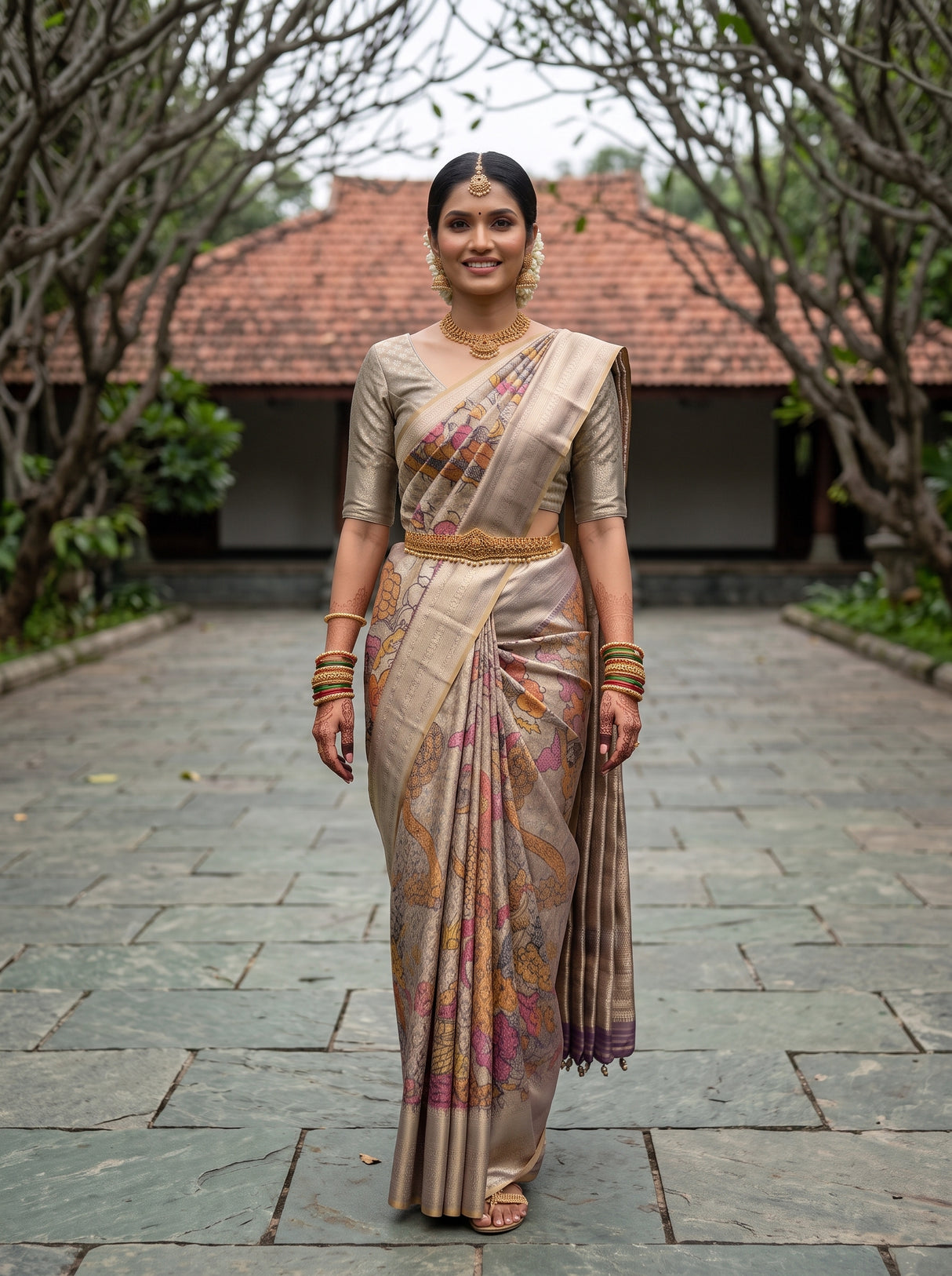 MIMOSA Violet Kalamkari Saree — pose 6 styling detail