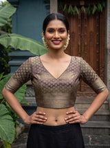 MIMOSA Violet Kalamkari Saree — blouse close-up