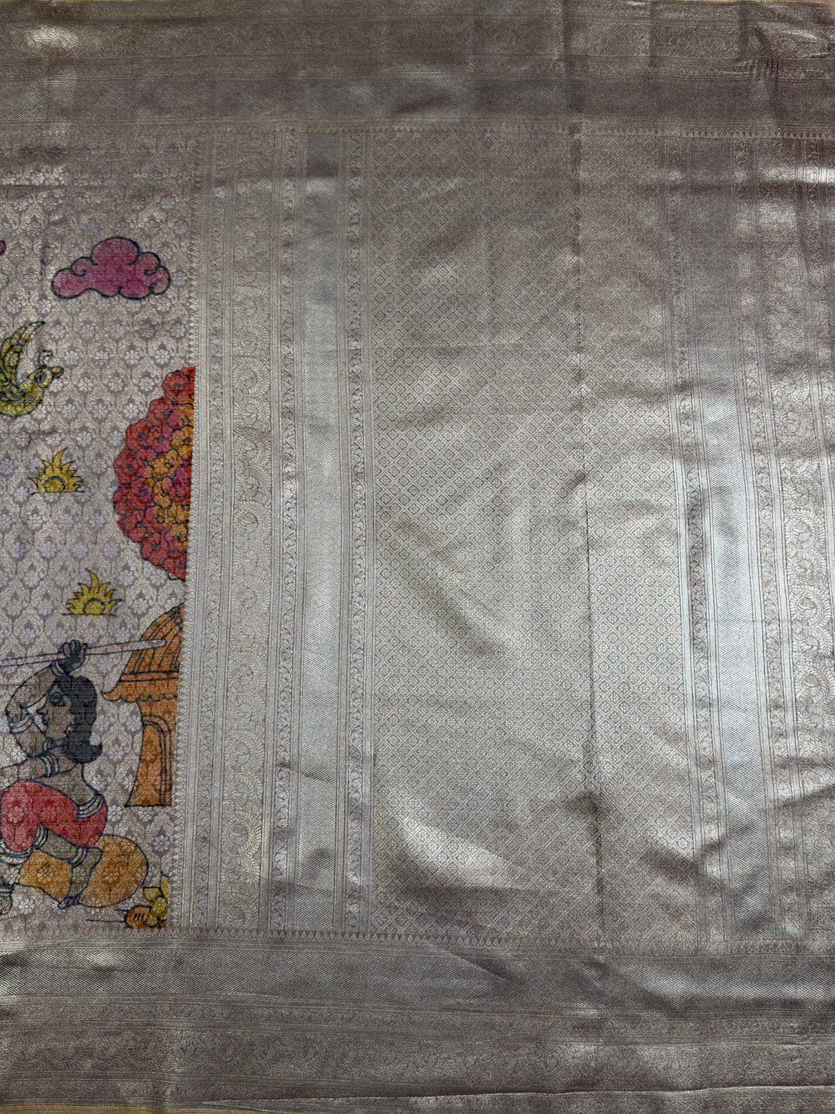 MIMOSA Violet Kalamkari Saree — pallu and zari work detail