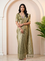 MIMOSA Green Kanjivaram Art Silk Saree — AI Model lifestyle pose 1