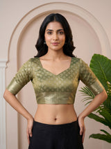 MIMOSA Green Kanjivaram Art Silk Saree — blouse close-up