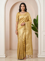 MIMOSA Mustard Kanjivaram Art Silk Saree — AI Model lifestyle pose 1