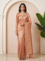 MIMOSA Peach Kanjivaram Art Silk Saree — AI Model lifestyle pose 1