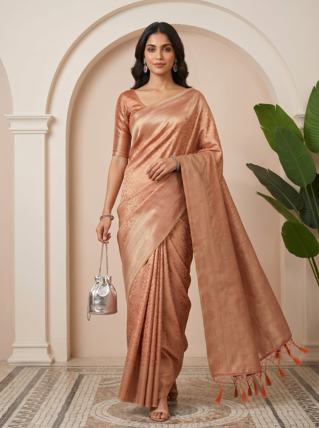 MIMOSA Peach Kanjivaram Art Silk Saree — pose 6 styling detail