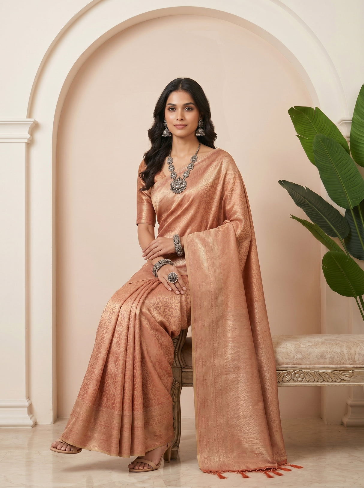 MIMOSA Peach Kanjivaram Art Silk Saree — pose 8 styling detail