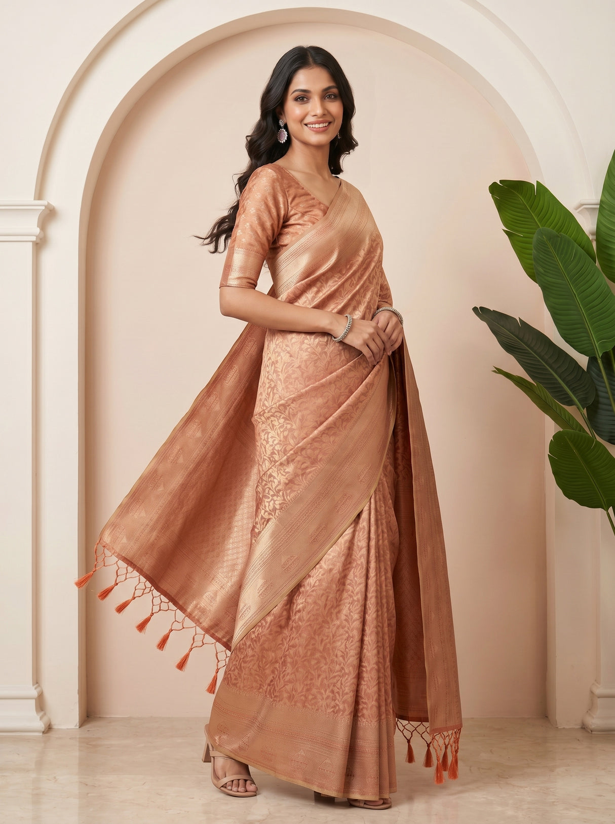 MIMOSA Peach Kanjivaram Art Silk Saree — pose 9 styling detail