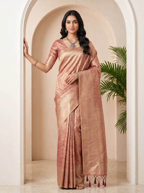 MIMOSA Pink Kanjivaram Art Silk Saree — AI Model lifestyle pose 1