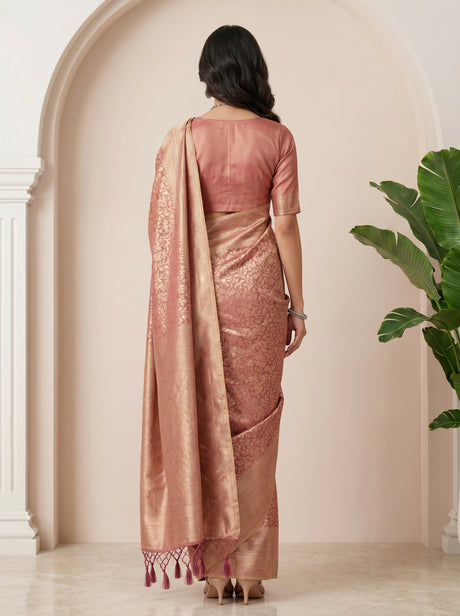 MIMOSA Pink Kanjivaram Art Silk Saree — pose 2 styling detail