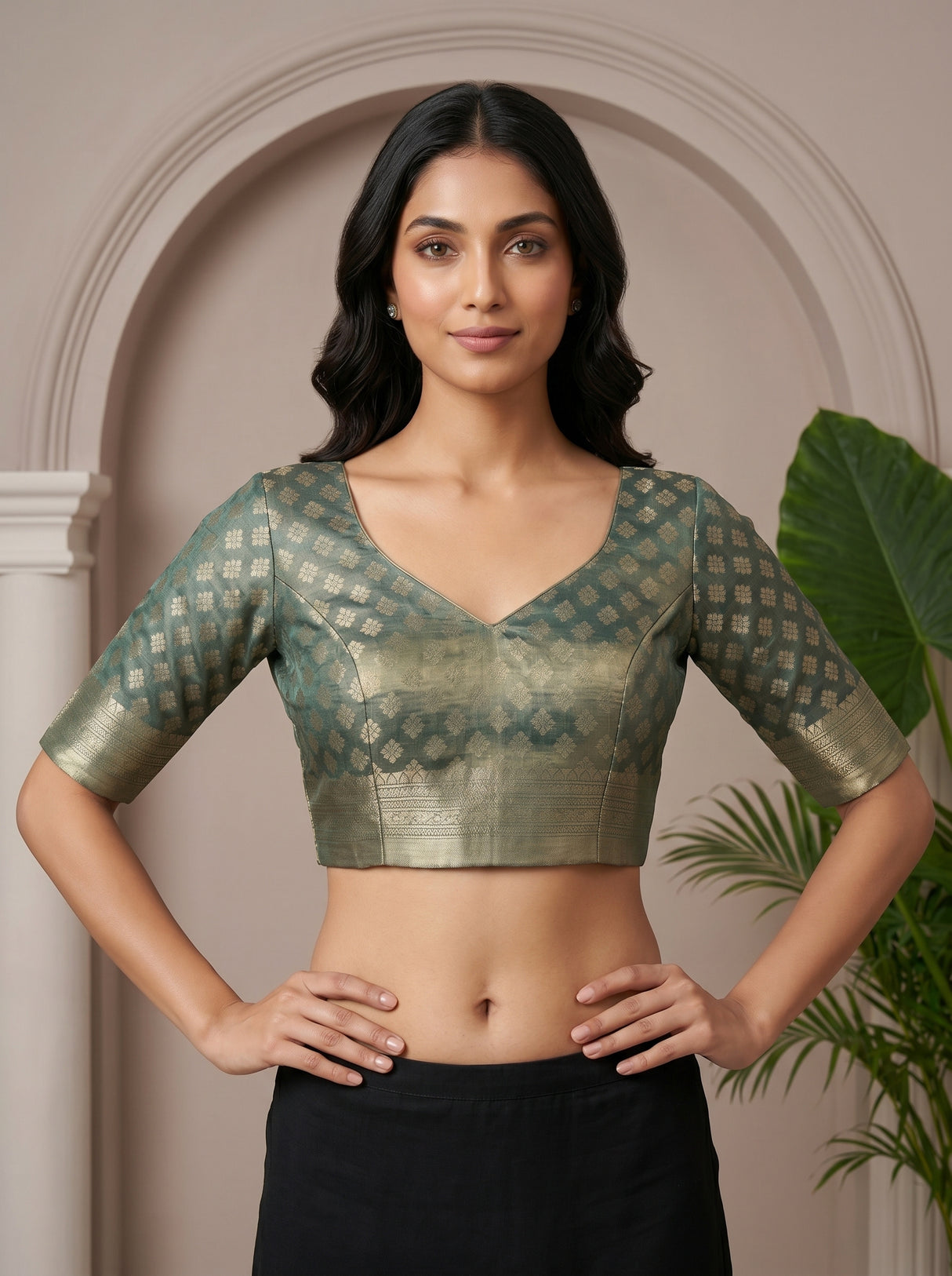 MIMOSA Sapphire Kanjivaram Art Silk Saree — blouse close-up