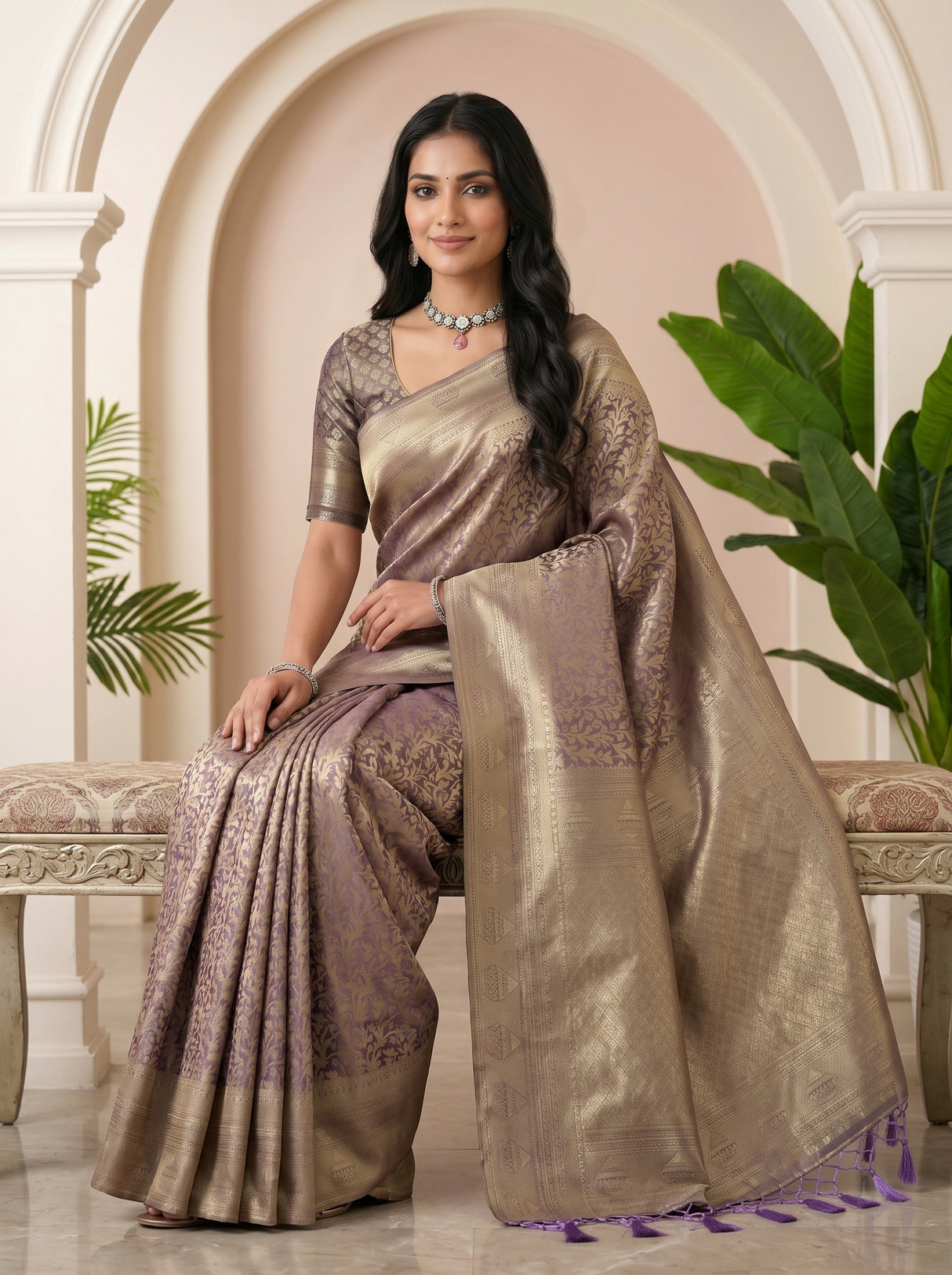 MIMOSA Violet Kanjivaram Art Silk Saree — pose 8 styling detail