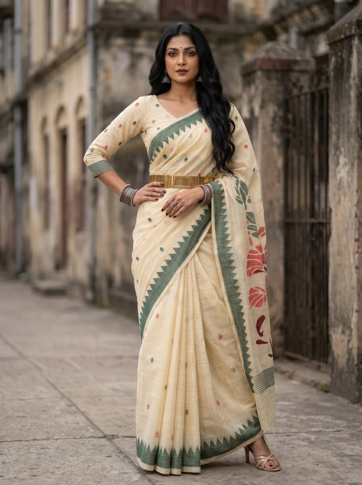 MIMOSA Maroon Saree Saree — pose 4 styling detail