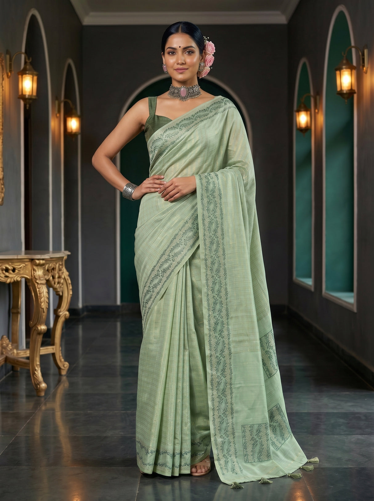 MIMOSA Pista Saree Saree — pose 4 styling detail