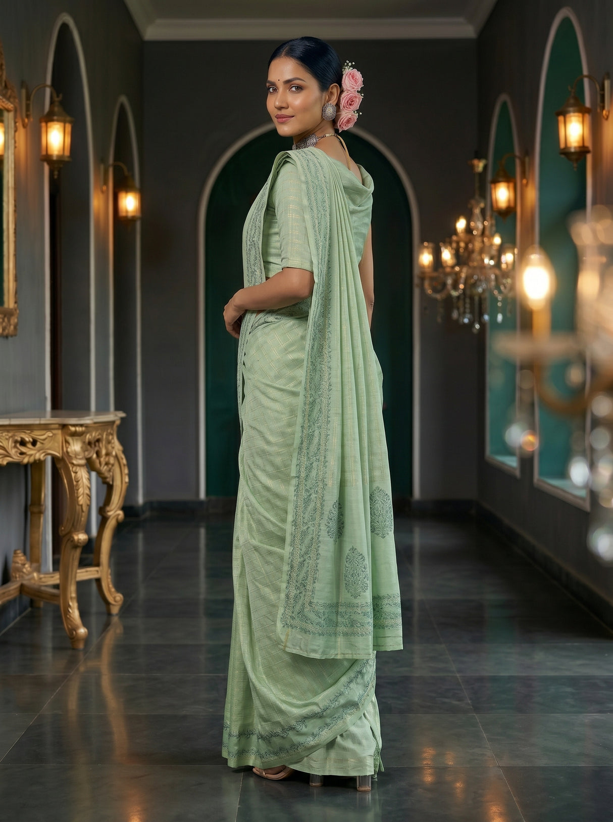 MIMOSA Pista Saree Saree — pose 5 styling detail