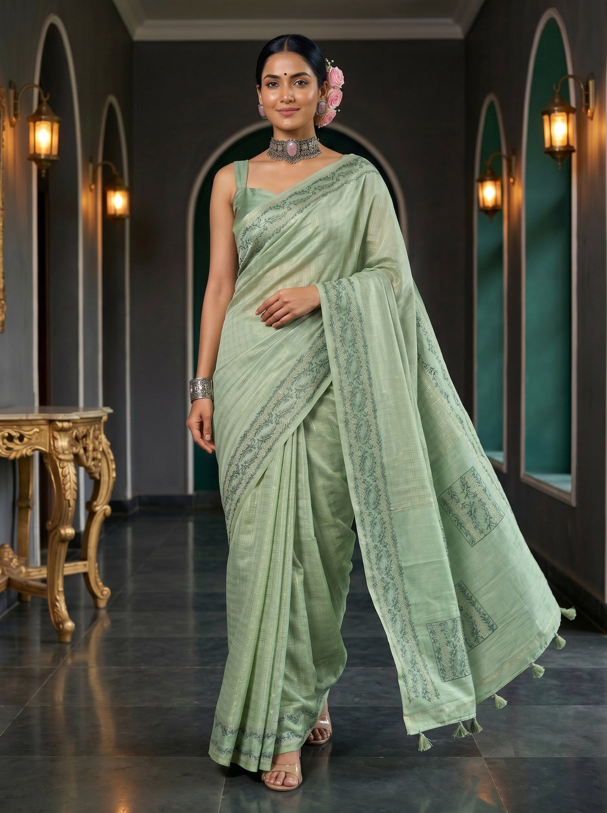 MIMOSA Pista Saree Saree — pose 6 styling detail