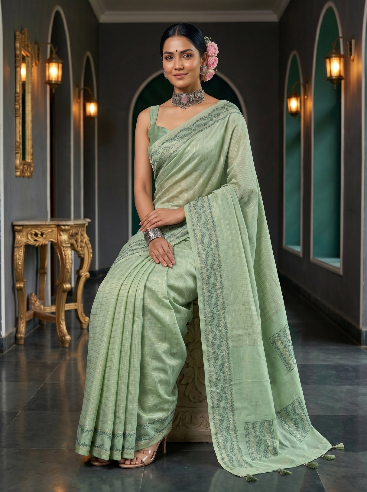MIMOSA Pista Saree Saree — pose 8 styling detail