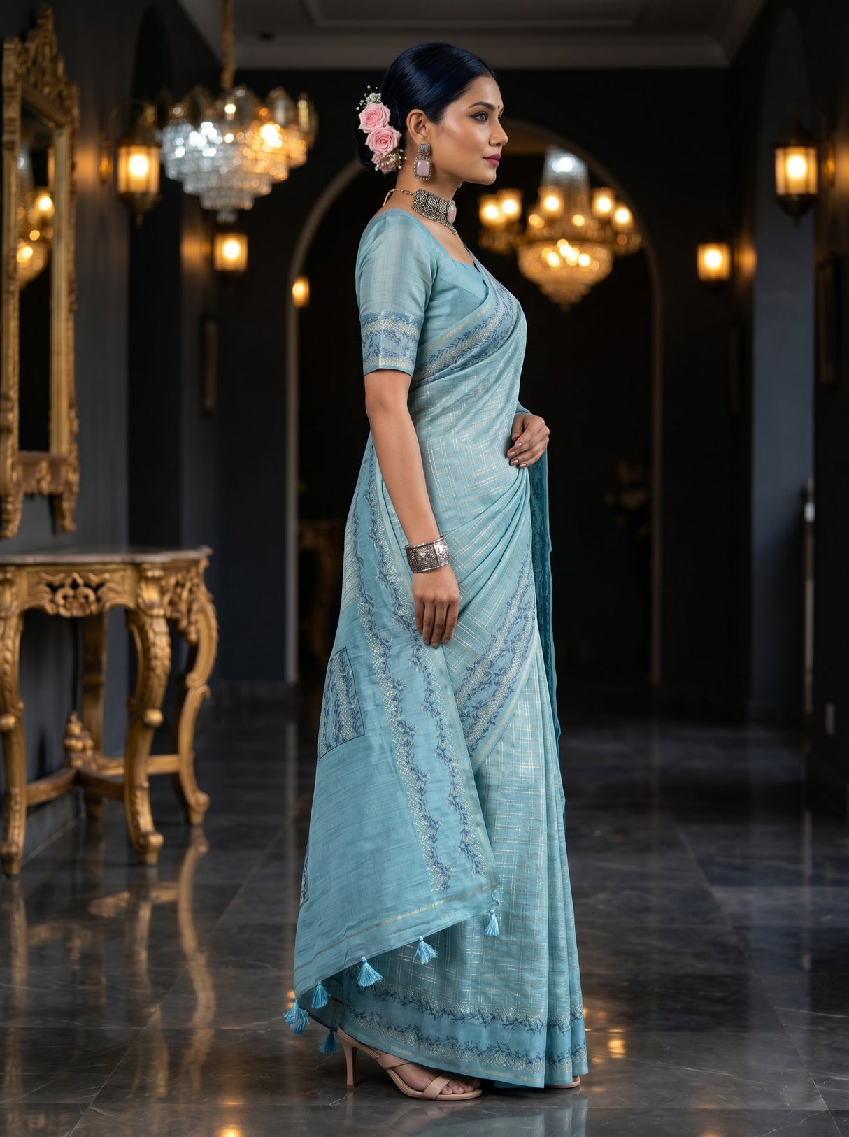 MIMOSA Sapphire Saree Saree — pose 3 styling detail