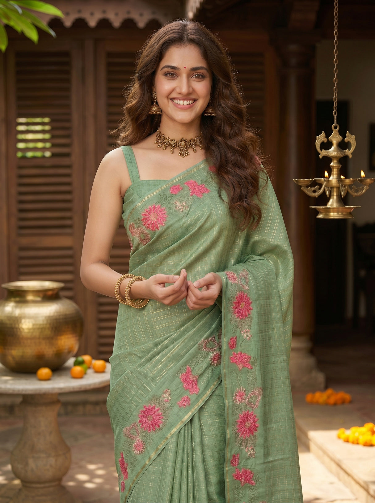 MIMOSA Pista Saree Saree — pose 10 styling detail