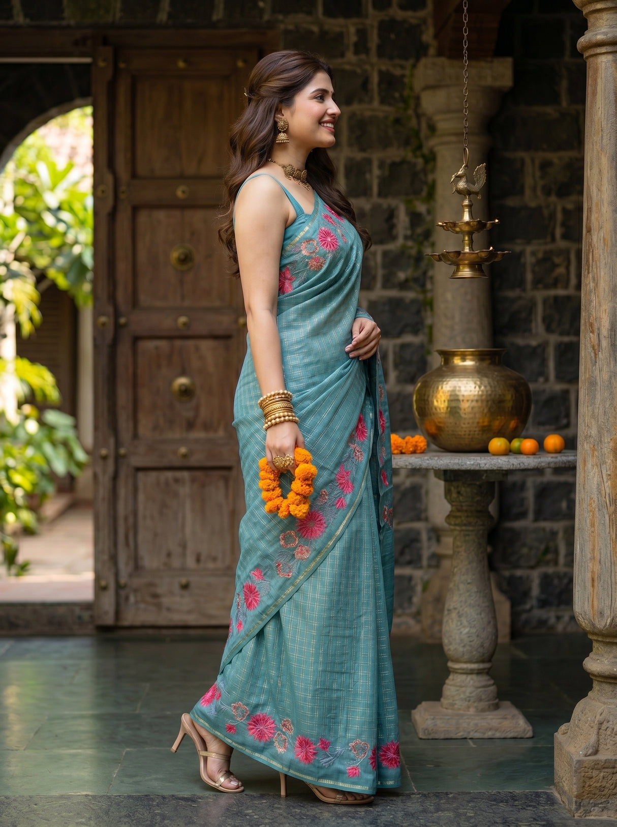 MIMOSA Sapphire Saree Saree — pose 3 styling detail