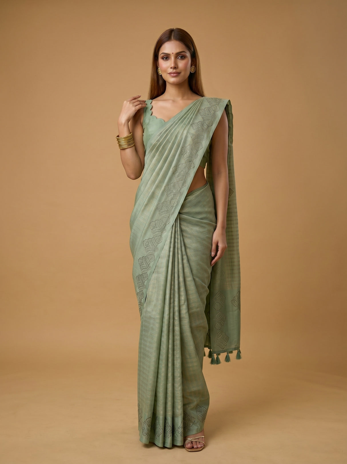 MIMOSA Pista Saree Saree — pose 5 styling detail