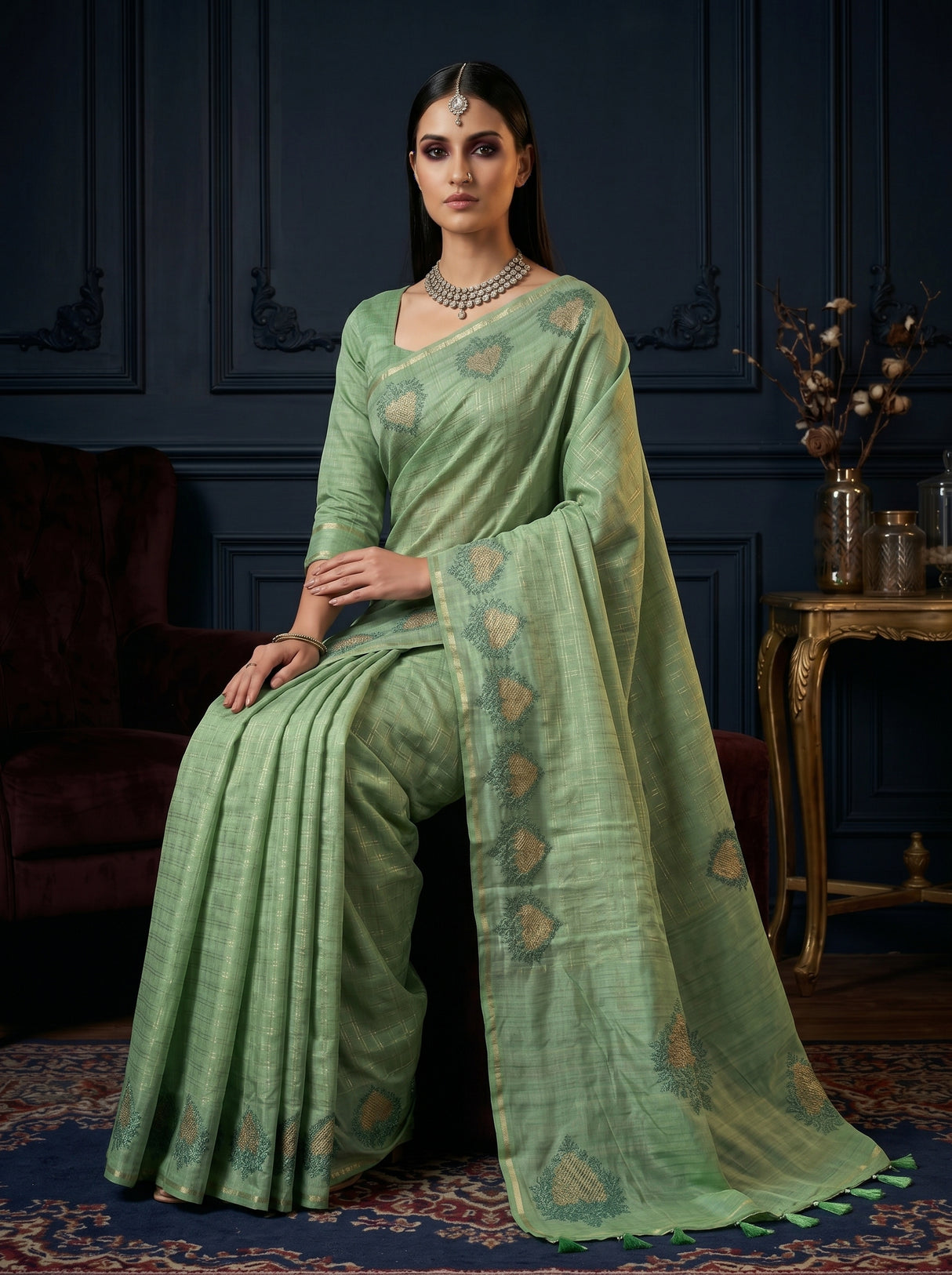 MIMOSA Pista Saree Saree — pose 8 styling detail