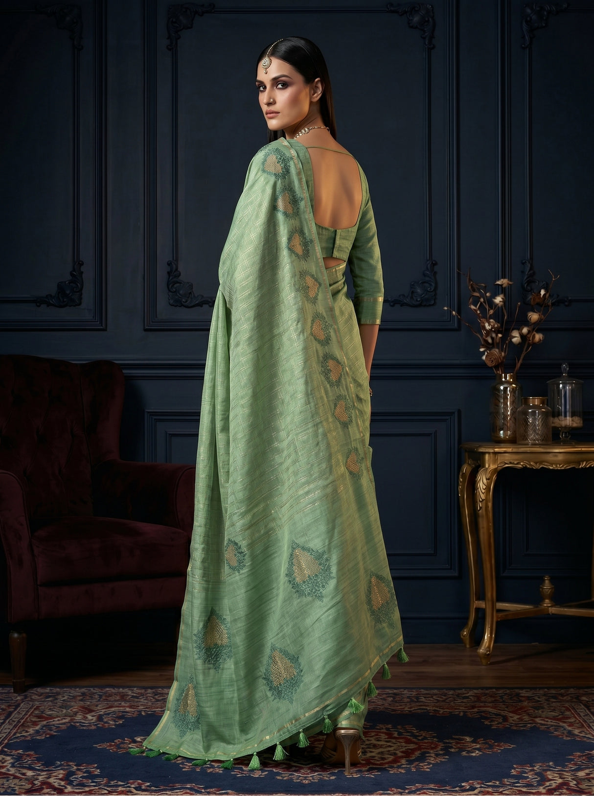MIMOSA Pista Saree Saree — pose 9 styling detail