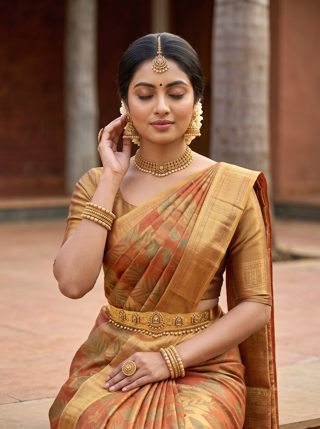 MIMOSA Orange Saree Saree — pose 10 styling detail