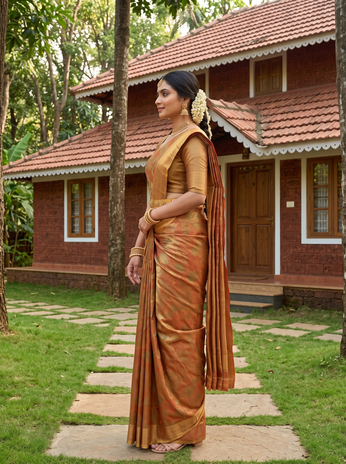 MIMOSA Orange Saree Saree — pose 3 styling detail