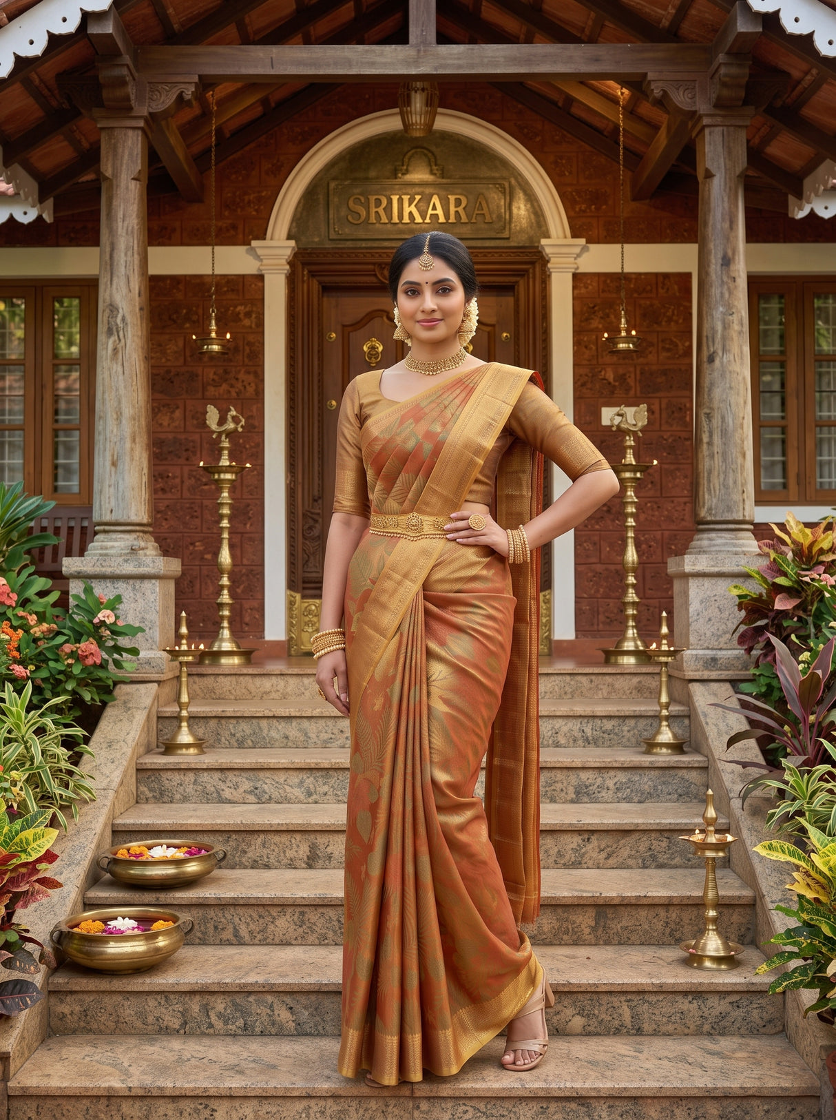 MIMOSA Orange Saree Saree — pose 4 styling detail