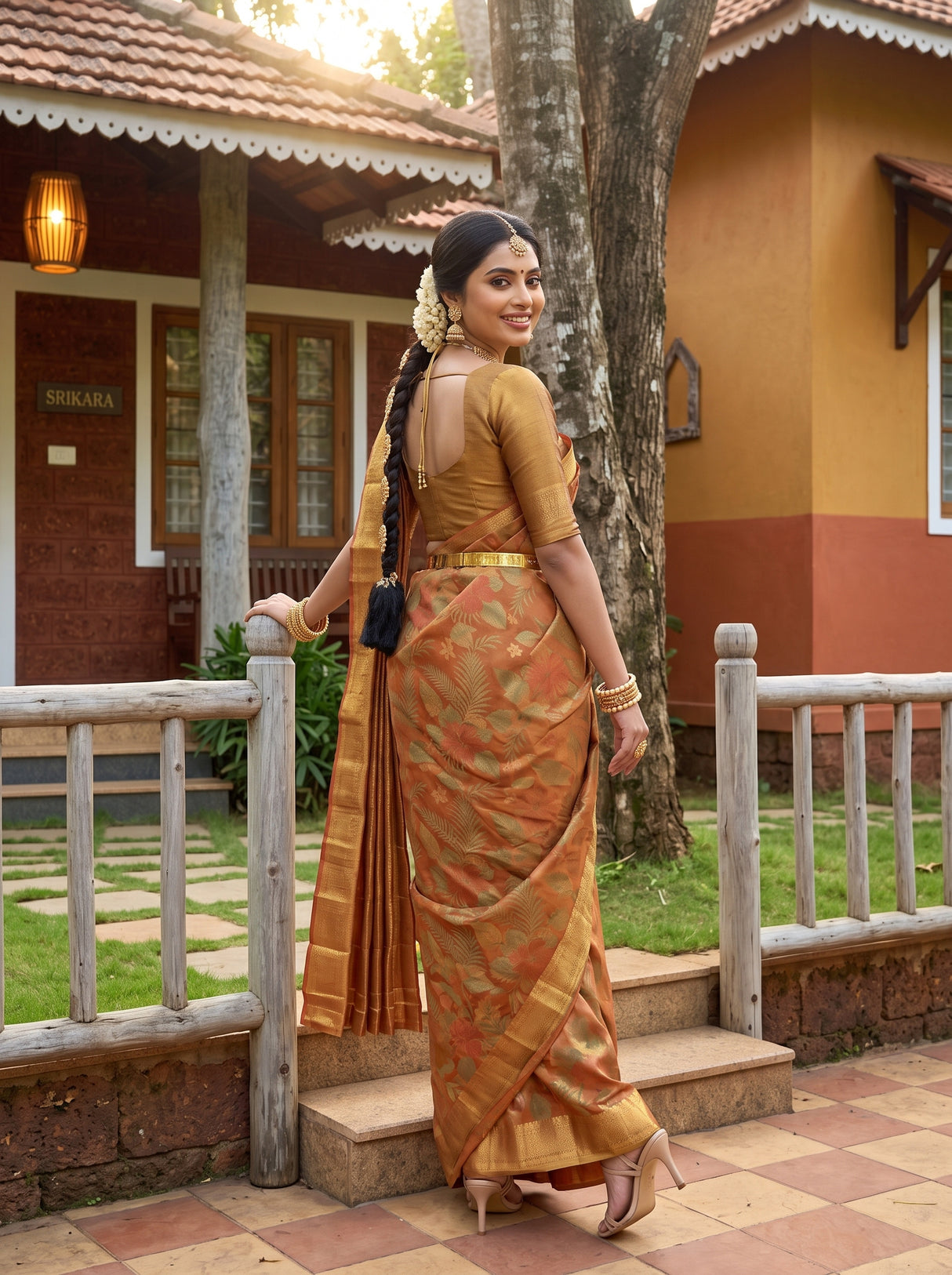 MIMOSA Orange Saree Saree — pose 7 styling detail