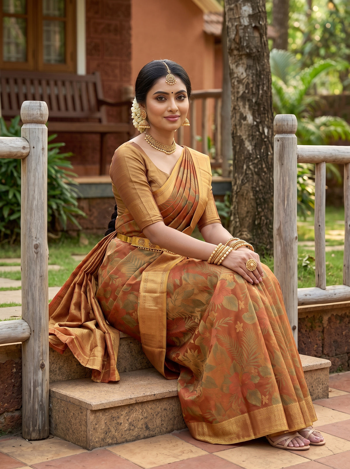 MIMOSA Orange Saree Saree — pose 8 styling detail