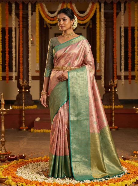 MIMOSA Gajari Kanjivaram Art Silk Saree — front view on mannequin