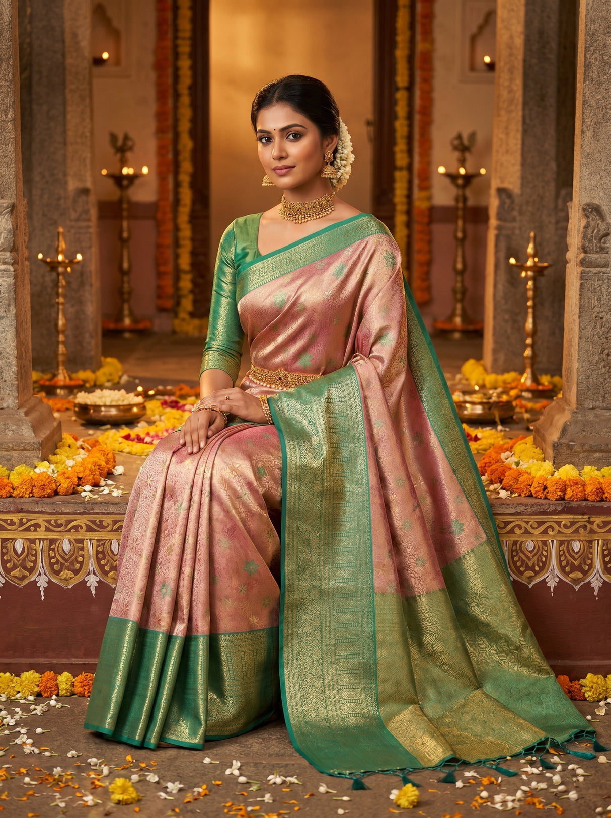 MIMOSA Gajari Kanjivaram Art Silk Saree — pose 8 styling detail