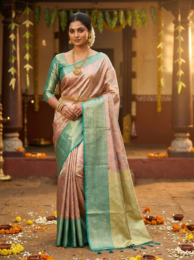 MIMOSA Maroon Kanjivaram Art Silk Saree — front view on mannequin