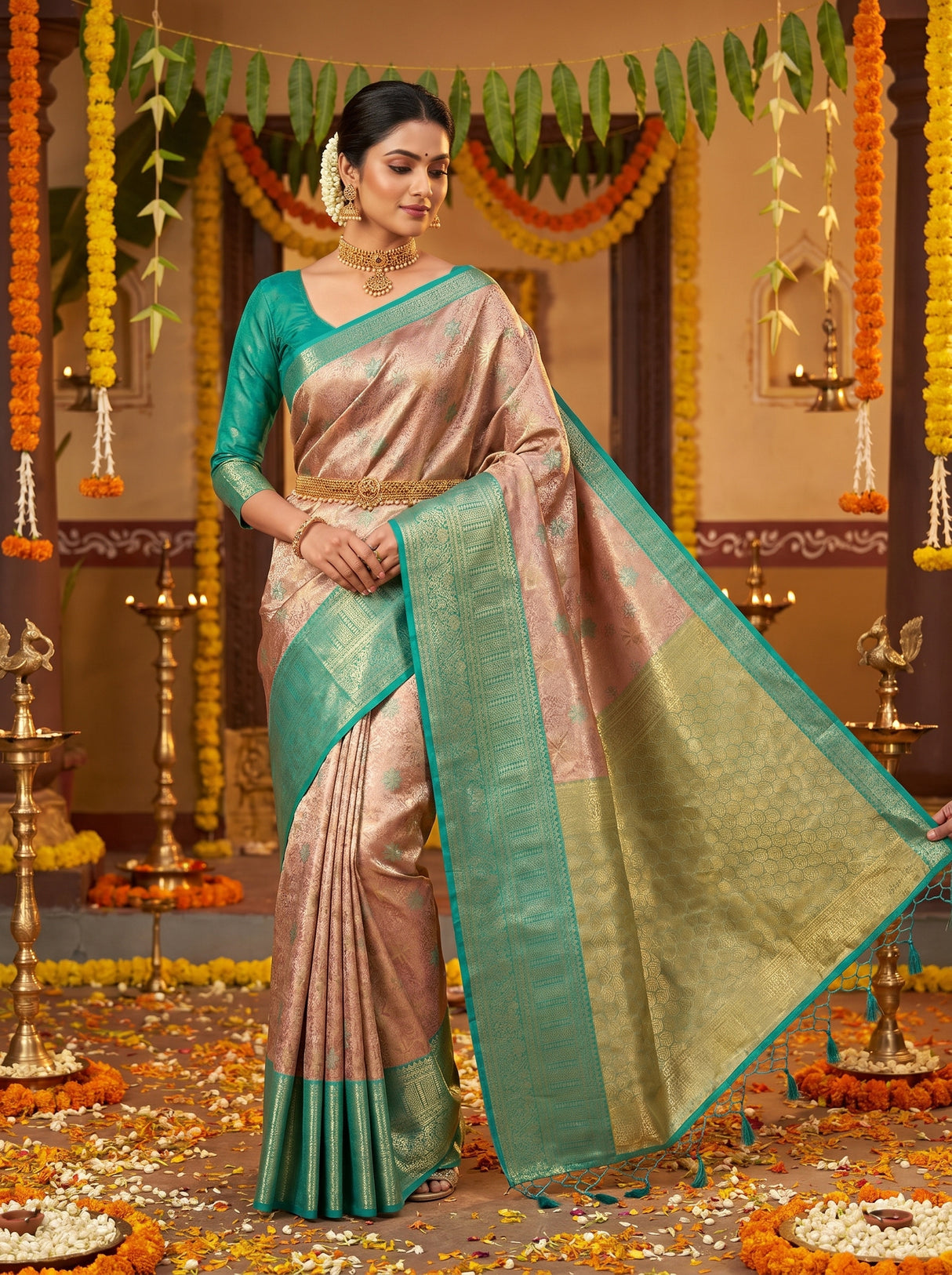 MIMOSA Maroon Kanjivaram Art Silk Saree — pose 6 styling detail