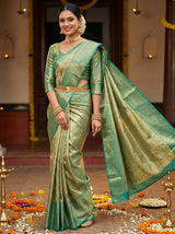 MIMOSA Olive Kanjivaram Art Silk Saree — pose 5 styling detail