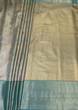 MIMOSA Olive Kanjivaram Art Silk Saree — pallu and zari work detail