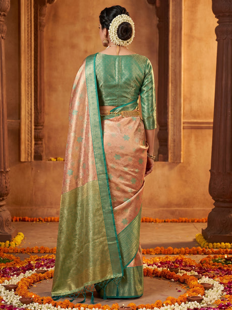 MIMOSA Orange Kanjivaram Art Silk Saree — pose 2 styling detail