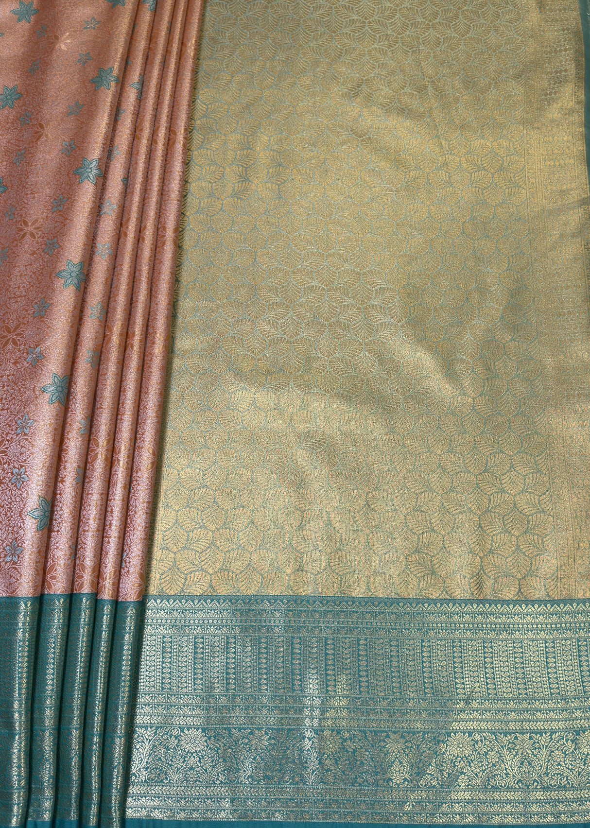 MIMOSA Orange Kanjivaram Art Silk Saree — pallu and zari work detail