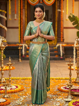 MIMOSA Saffire Kanjivaram Art Silk Saree — front view on mannequin
