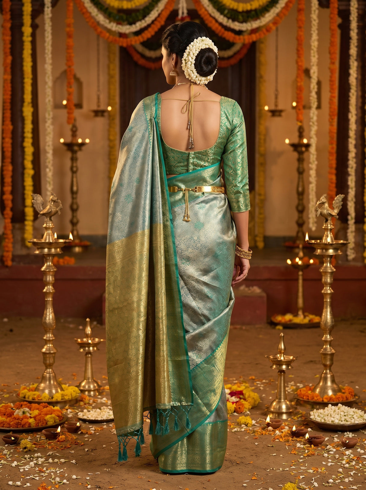 MIMOSA Saffire Kanjivaram Art Silk Saree — pose 2 styling detail