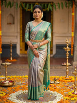 MIMOSA Violet Kanjivaram Art Silk Saree — front view on mannequin