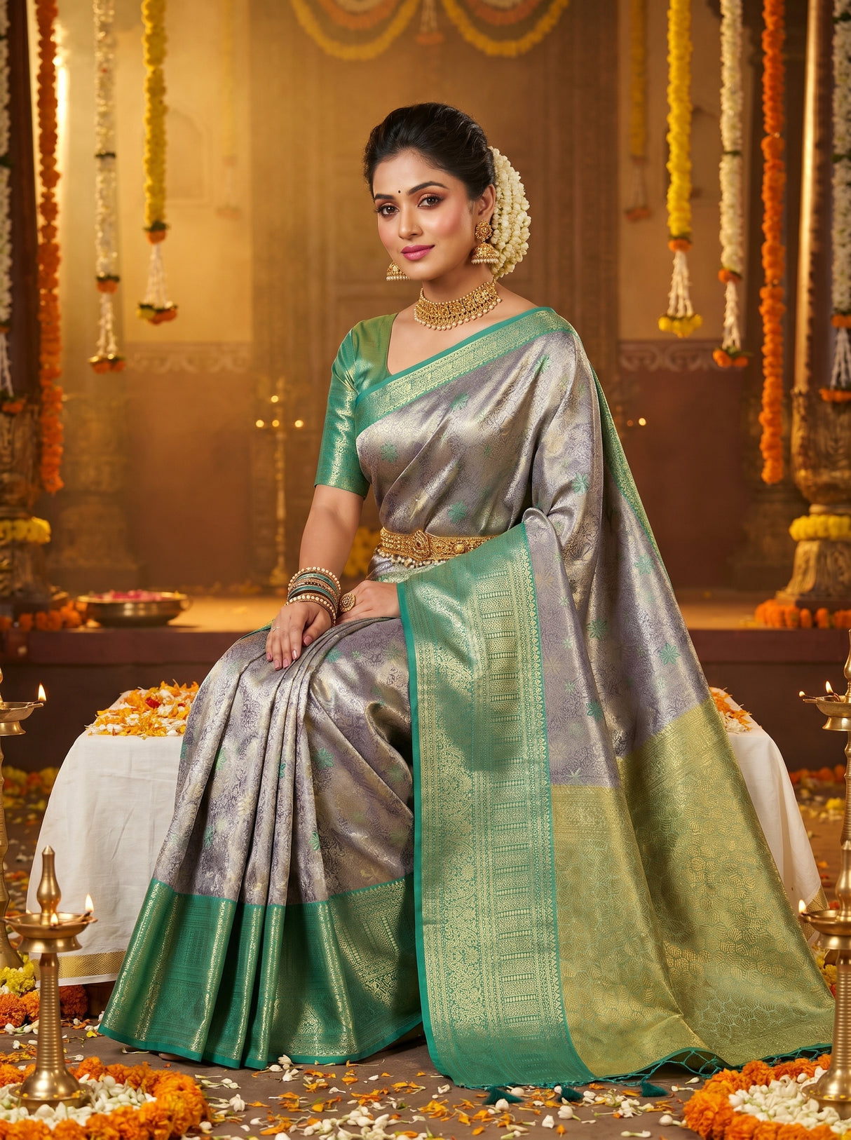 MIMOSA Violet Kanjivaram Art Silk Saree — pose 8 styling detail