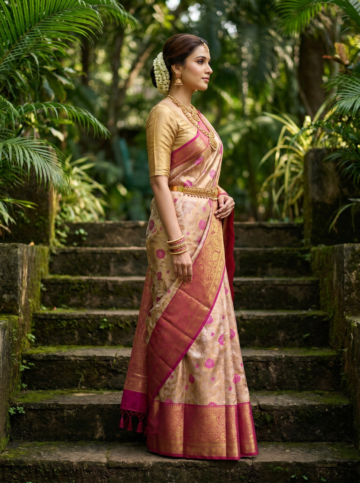 MIMOSA Gajari Kanjivaram Art Silk Saree — pose 3 styling detail