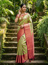 MIMOSA Olive Kanjivaram Art Silk Saree — pose 8 styling detail